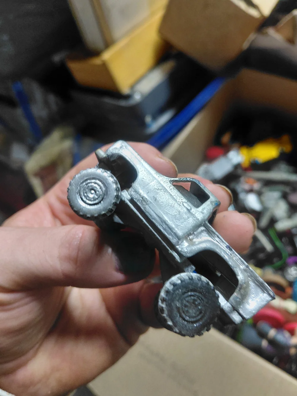 modified 1980s Hot Wheels or similar 1:64 scale die-cast truck, likely a Chevrol